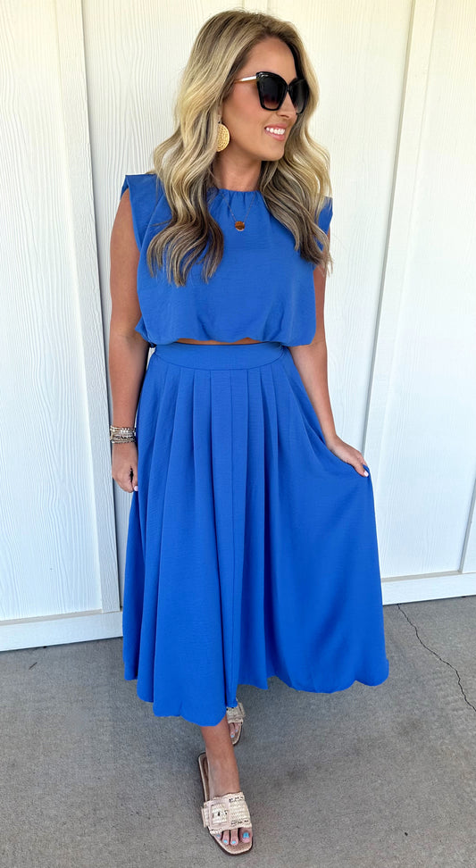 Dusty Blue Pleated Set