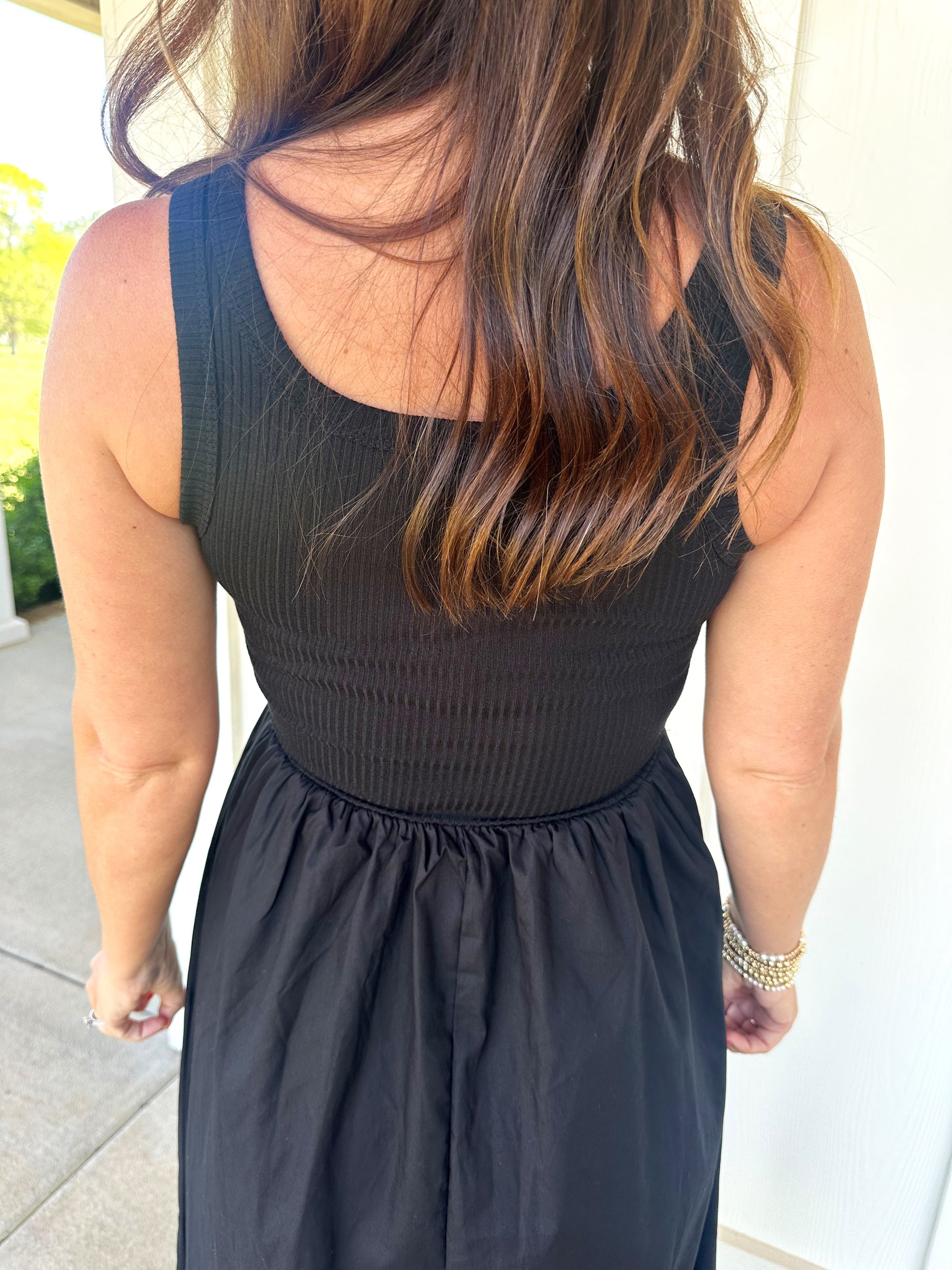midi black tank dress Enza Costa Silk Rib Ankle Length Tank Dress in Black