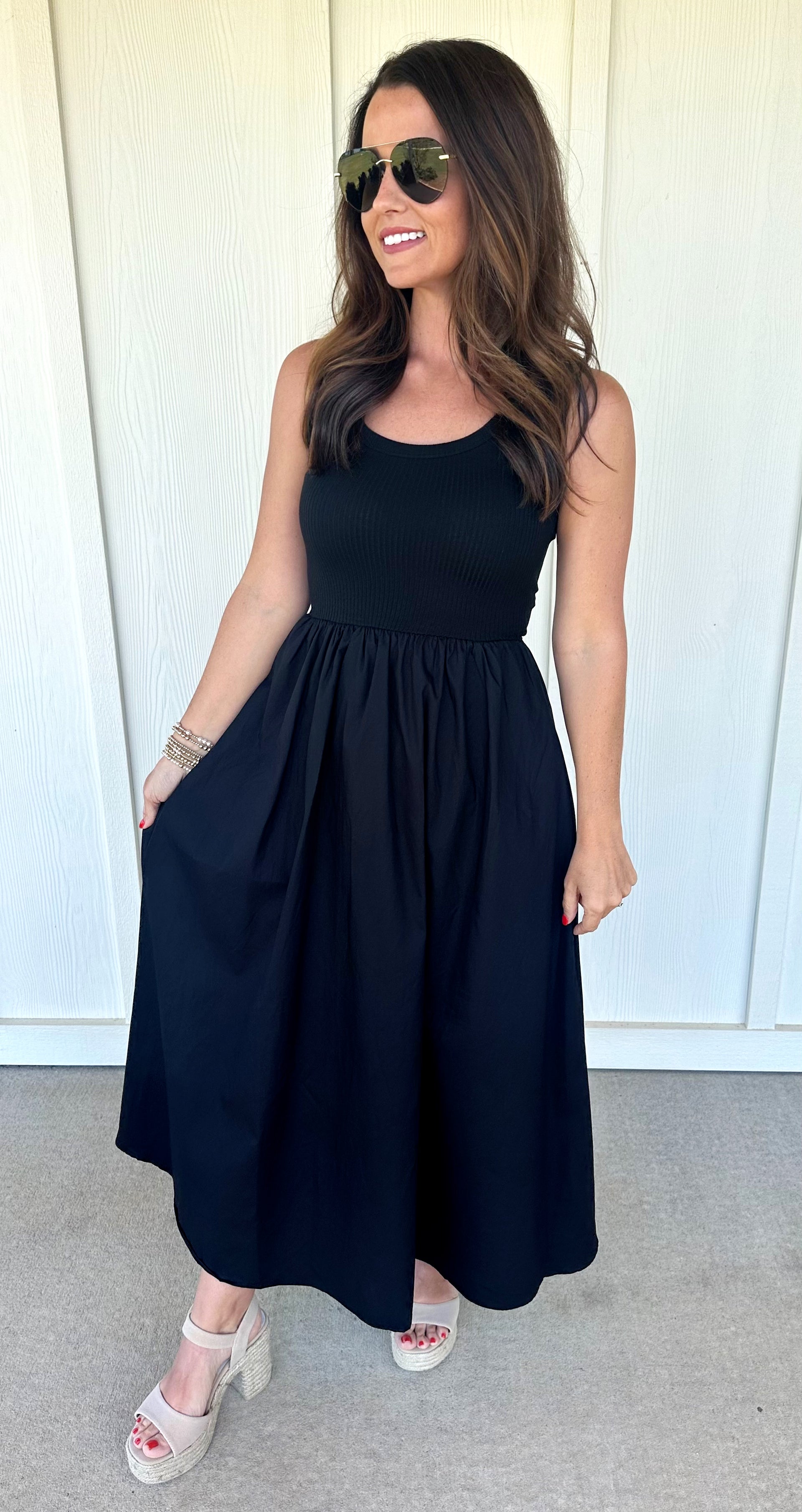 knee length dresses for ladies Basic Solid Tank Midi Dress