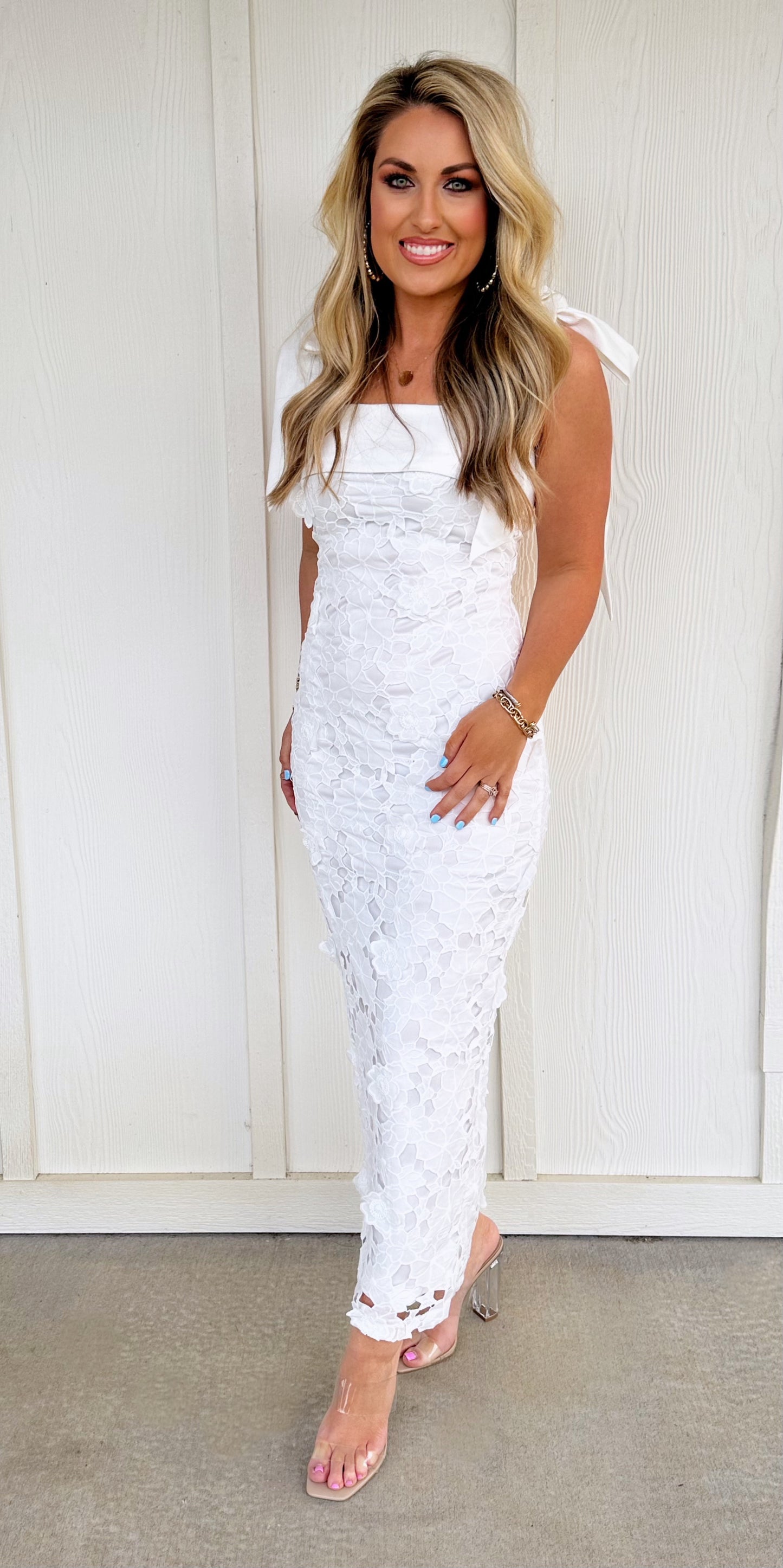 White Shoulder Strap Midi Dress