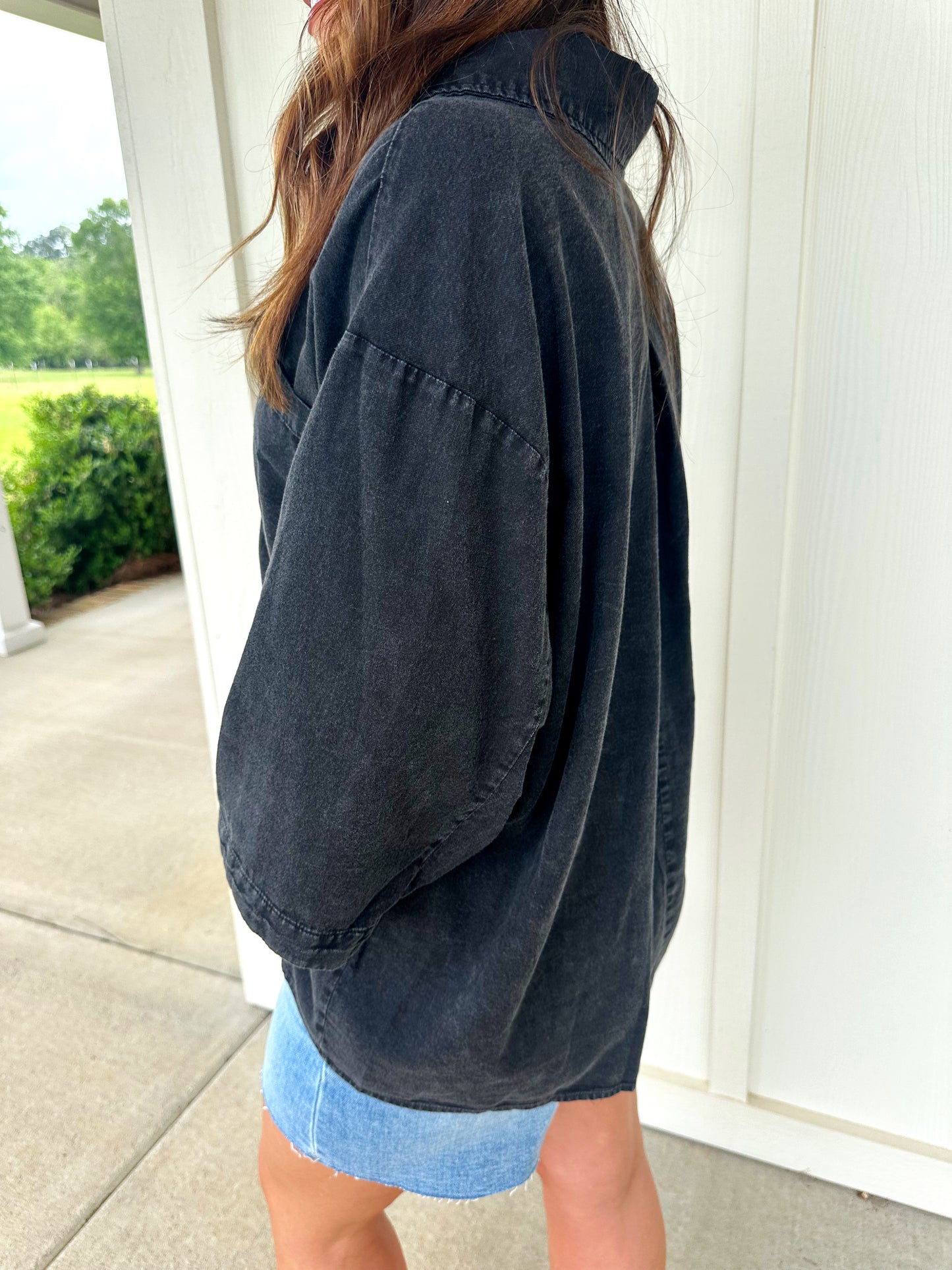 Black Wash Front Button Top