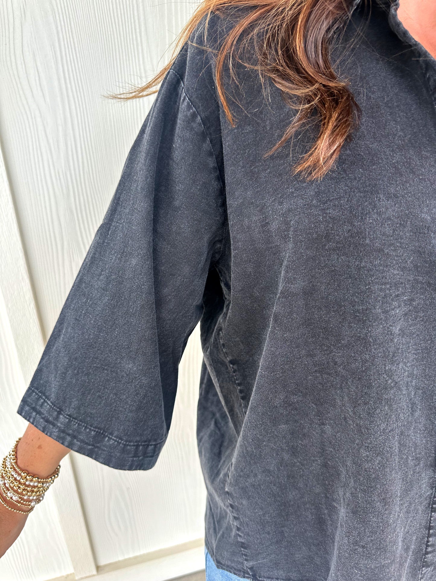 Black Wash Front Button Top