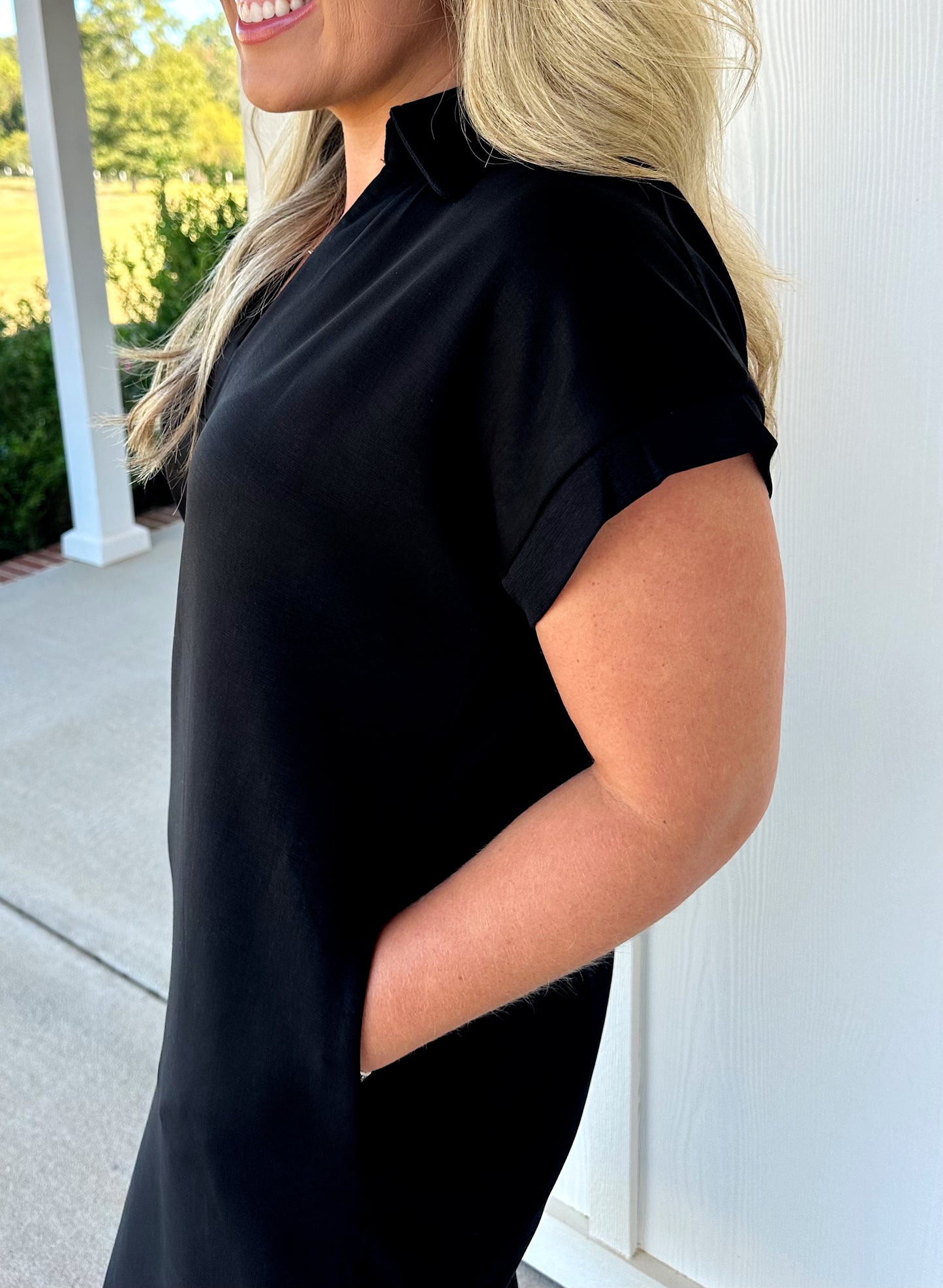 Black Short Sleeve Midi