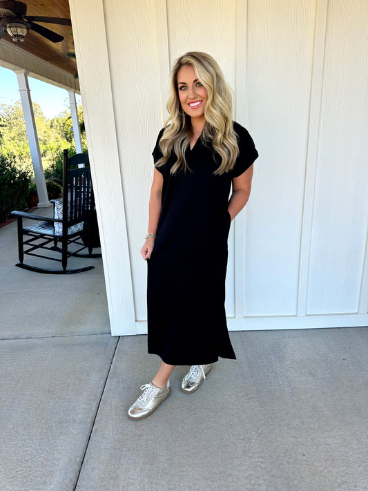 Black Short Sleeve Midi