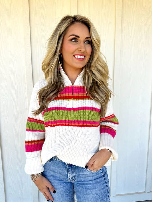 Fushia Combo Striped Sweater
