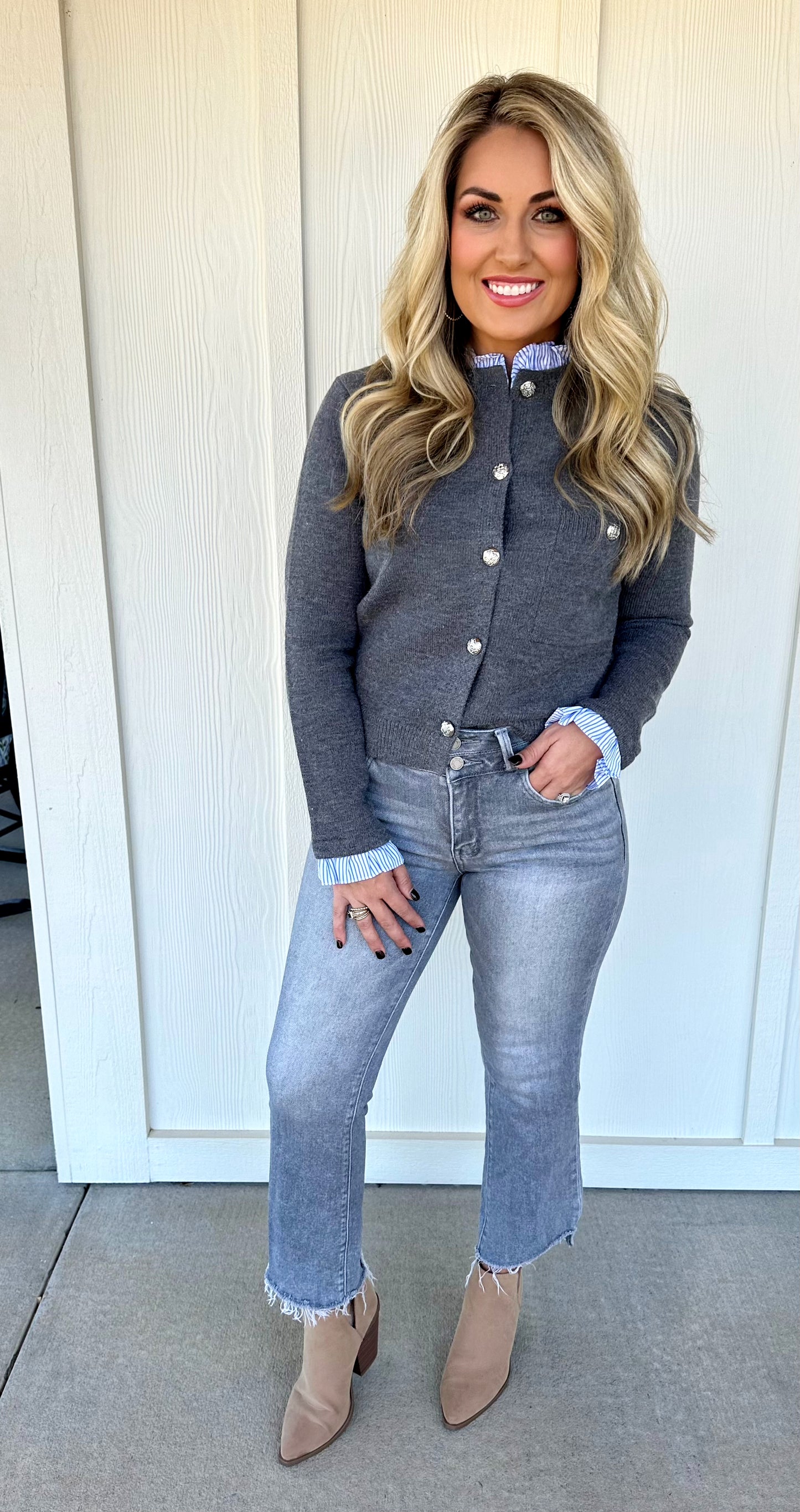 Grey Front Button Cardigan