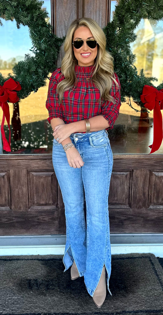 Red Jace Plaid Smocked Top
